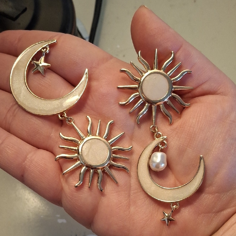 Torrid Gold and White Celestial Earrings - Picture 2 of 2